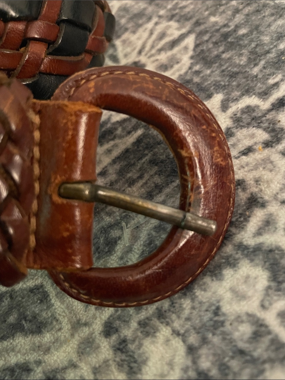Vintage Genuine Leather Braided Two-toned Brown/Black Leather Buckle Belt size S - Picture 3 of 6